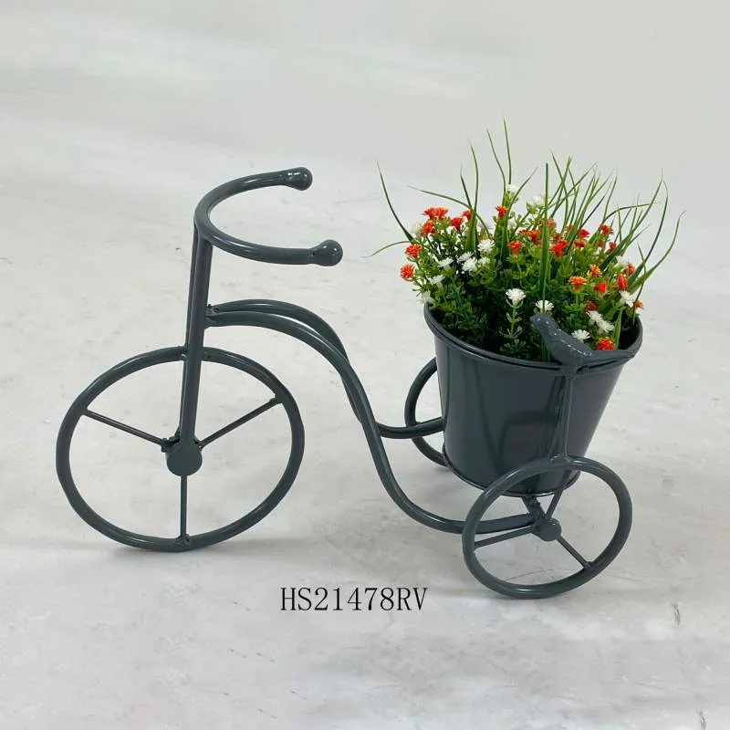 鳥の装飾付き金属製自転車プラントホルダー