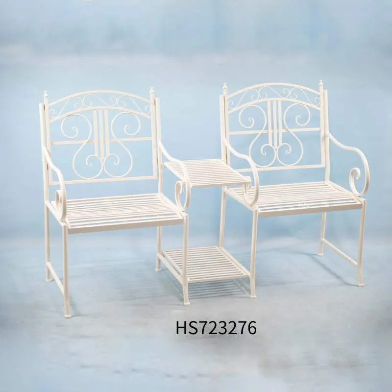 Metal Garden Bench With Table In Middle