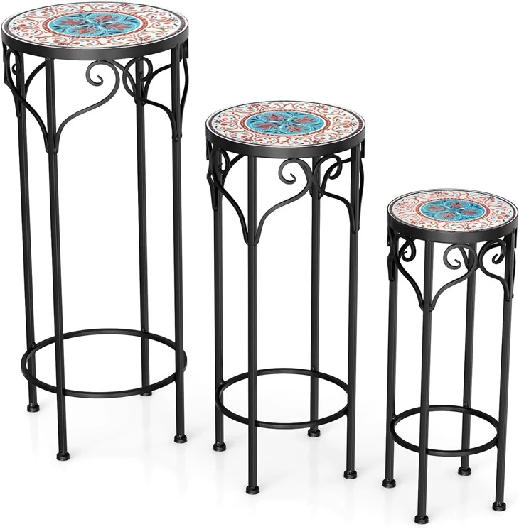 Metal Plant Stand Set Of 3 With Ceramic Top
